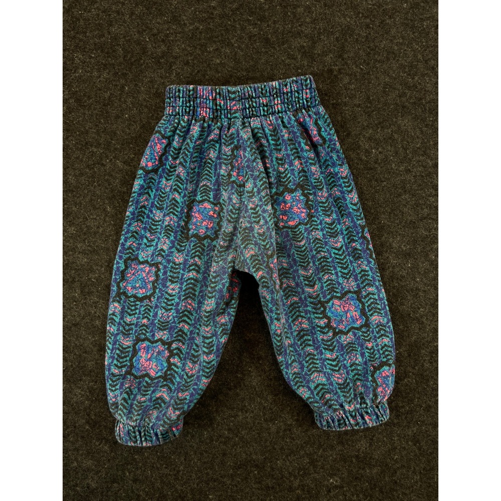 Vintage 80s Cherokee Kids Surf Geometric Chevron Jogger Pants Blue Pink 12M USA